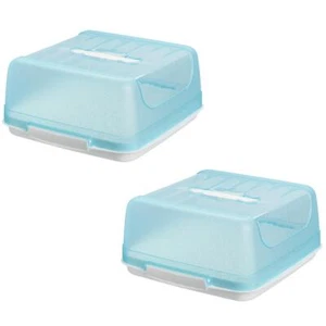 2 x Transport-Kuchenbox mit Tragegriff und Verschlussdeckel Hell-Blau Weiß - Bild 1 von 8