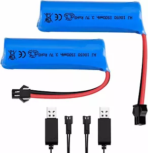 2Pcs 3.7V 1500mAh SM-2P Plug Rechargeable Battery + USB Cable for RC Cars Boats - Picture 1 of 6