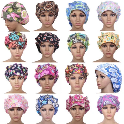 Flowers Colorful Bouffant Dome Scrub Cap Hats Work Accessories Hair Cover Floral - Image 1 of 4