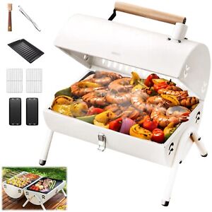 HEYI Portable Barbeque Charcoal Grill, Outdoor Smoker Cooking with Two Side, ...