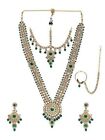 Beads & Kundan Bridal Long Necklace Earring Mathapatti & Nosering Set Rakhi Gift