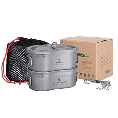 Titanium Canteen Mess Kit With Folding Handle Hanging Ring Ultralight Portable  - Image 1 of 4