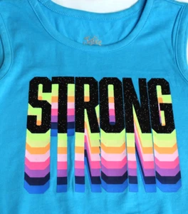 Justice Girl’s Front Knot Sleeveless Graphic Tank Top Blue “Strong” S (7/8) New - Picture 1 of 5