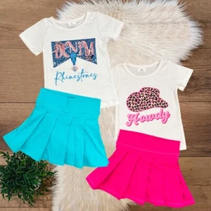 Toddler Girls Sibling Western Short Sleeve Top Yoga Skort Set - Picture 1 of 8