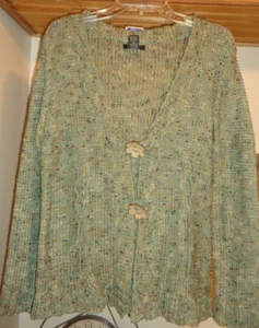 BCBG MAX AZRIA BAY GREEN  CARDIGAN SWEATER W/WOODEN BUTTONS  NWT SZ XL - Picture 1 of 9