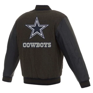 Chaqueta acolchada reversible de lana y cuero de los Dallas Cowboys de la NFL carbón marino JHD - Imagen 1 de 6