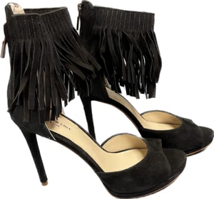 KENNETH COLE NEW YORK Abito donna Ginevra tacco con frange nero NUOVO CON SCATOLA 8 - Foto 1 di 6
