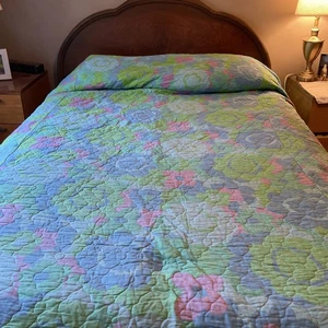 Vintage 70’s Flower Power Queen Size Classic Quilted Tagesdecke Baumwolle - Bild 1 von 21