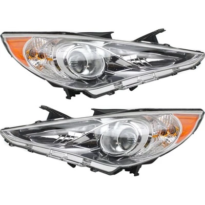 Left and Right Headlights For Hyundai Sonata 2011-2014 Halogen w/ Bulb/s Chrome - Image 1 of 4