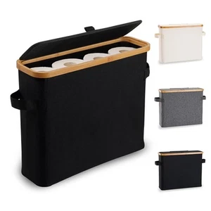 Toilet Paper Storage Basket with Lid Bamboo Toilet Paper Storage Holder Stand... - Picture 1 of 6