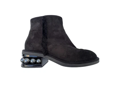Nicholas Kirkwood $1350 Black Suede Casati Pearl Shearling Boots Sz 38.5 US 8 - Image 1 of 4