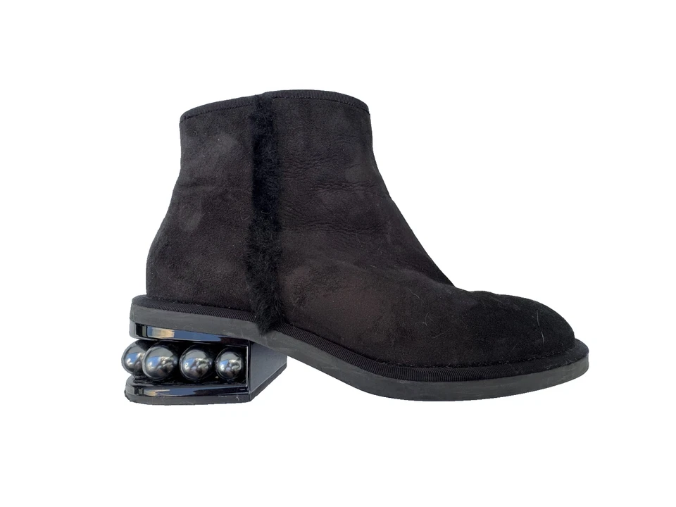 Botas Nicholas Kirkwood $1350 Gamuza Negra Casati Perla Piel de Oveja Talla 38.5 EE. UU. 8 Foto 1 de 4