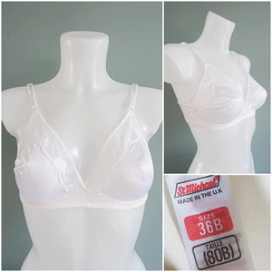Vintage 1980s Bra Brassiere St Michael White Nylon Lace Ladies 80s Size 36B - Picture 1 of 10