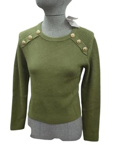 MNG Ladies Jumper Soft Knit Khaki Gold Button Detail New With Tags Size XS - Picture 1 of 8
