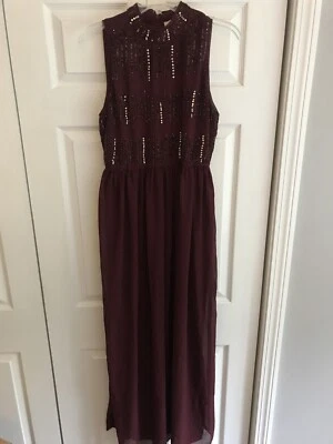 Maxi Vestido Forever21 Para Mujer Talla Med Cuello Simulado Detalle Lentejuelas Sin Mangas Granate Foto 1 de 4