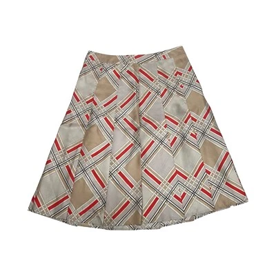 GAP 女式 100% 真丝打褶 A 字裙几何格子及膝 0 码 — 第 1/4 张图片