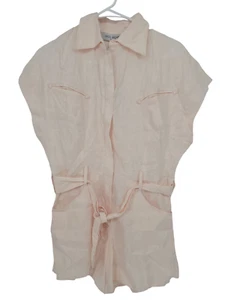 Miss Milne Size Small Linen Romper Light Pink Short Sleeve Zip Up Belted NWT - Picture 1 of 6
