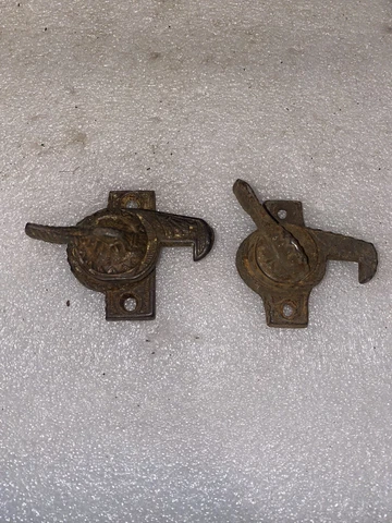 Antique Pair Of Ornate Eastlake Victorian Style Window Sash Latch Locks Cover