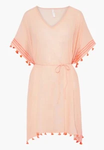 NWT Seafolly tasseled embroidered cotton-gauze kaftan, Peach color, O/S - Picture 1 of 6