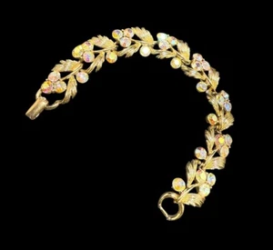 Vintage Lisner Armband AB Strass Blattbeere goldfarben signiert - Bild 1 von 9