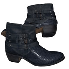L'estrosa Animal Black Leather Print Western Ankle Bootie Size 39 Charcoal