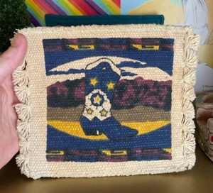 Dollhouse COWBOY COWGIRL BOOT Mountains Western Southwest Woven Carpet Coaster - Picture 1 of 7