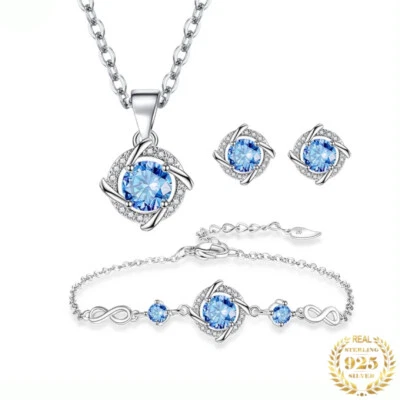 Damen Schmuck Set 925 Sterling Silber Halskette Ohrringe Anhänger Geschenk - Bild 1 von 4