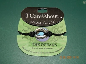 I CARE ABOUT THE OCEANS STRETCH BRACELET BAMBOO TRADING COMPANY BLACK METAL NEW  - Picture 1 of 4