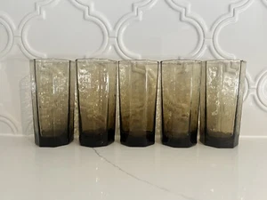 5 Libbey Facetten Braun 12 Unzen Getränkeset Vintage 5,5" Struktur Becher Retro Posten - Bild 1 von 13