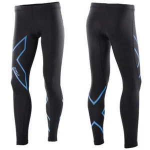 NEW || 2XU Youth Girls Compression Long Tights - Black/Blue - Picture 1 of 4