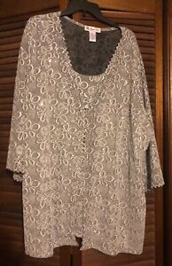 Maggie Sweet women's 3/4 sleeve silver sparkly mock 2 pc top-3XL