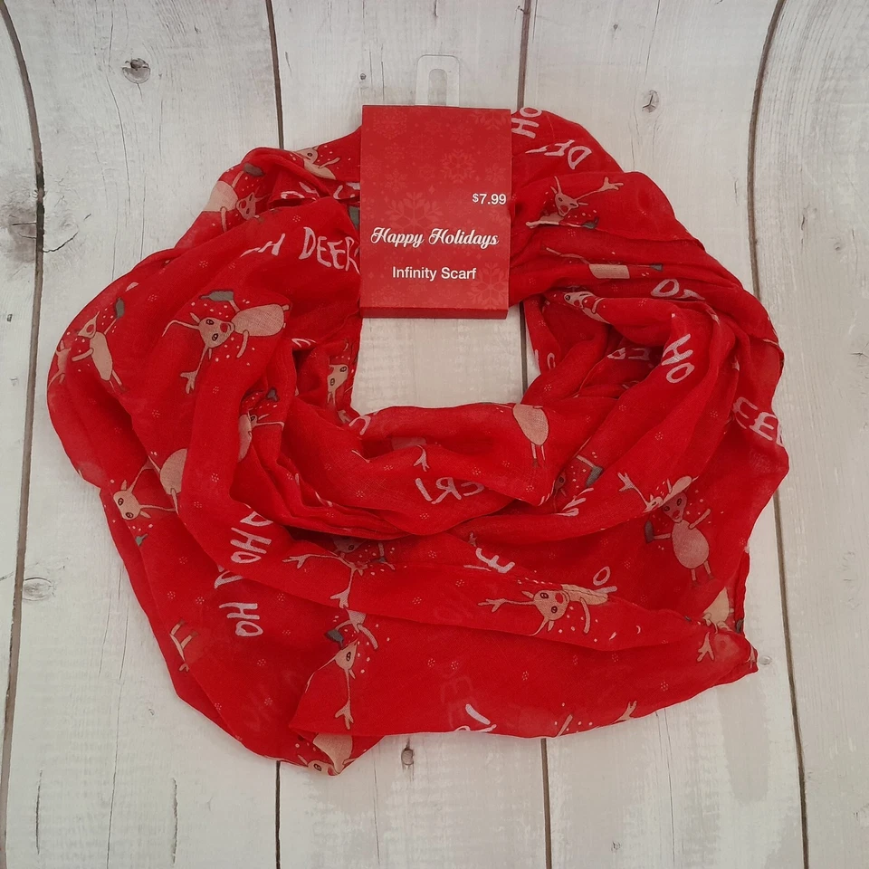 CVS BRAND Red Reindeer Infinity Women's Scarf Lightweight for Show -
