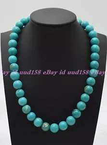 AAA 10 mm Natürliche Alte Felsen Blau Türkis Rund Edelstein Perlen Halskette  - Bild 1 von 4