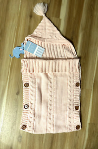 NWT INFANT PINK CABLE KNIT HOODED BABY BUNTING/SLEEPING BLANKET XMWEALTHY
