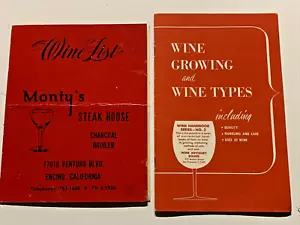 Vintage Monty’s Steak House Wine List Encino California Plus Bonus 1962 - Picture 1 of 8
