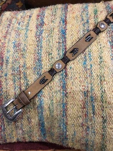 Youth Boys 20 LEATHER Western Cowboy Tan Brown BELT Silver Conchos Buckle - Picture 1 of 5