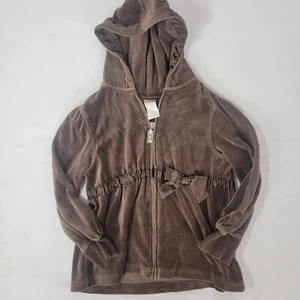 Gymboree Girl's Brown Zip Up Jacket Brown Size 6 Satin band Hood Hooded velour - Picture 1 of 6