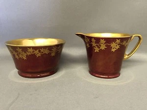 Art Deco CROWN DEVON FIELDINGS Rubinrot Glanz Gold MODAN offen Zucker & Milchkännchen - Bild 1 von 6