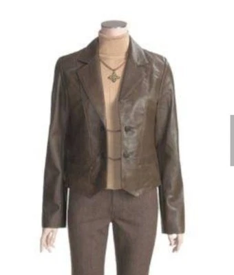 Womans Real Leather Jacket Coat Mint Open Front Rare Vintage Wrangler Levi's - Image 1 of 4