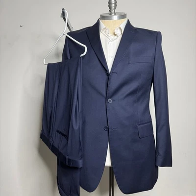 Linea Uomo Navy Wool Suit 44L 38W Mens Formal - Image 1 of 4