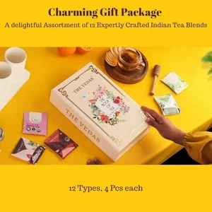 The Vedas Book Of Tea Gift Set | Assorted Tea Bags | 12 Exotic Blends | 4 Units - Picture 1 of 3