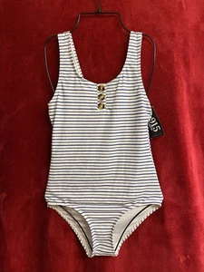 New Look 915 Generation White Blue Stripes Fully Lined Swimsuit Size 12-13 years - Picture 1 of 15