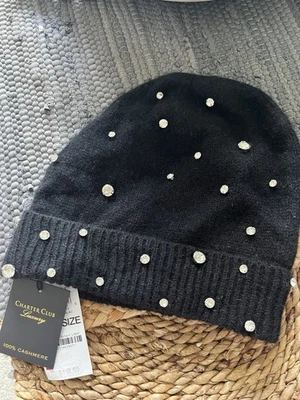 Gorro Charter Club Luxury 100 % cachemir tejido negro $119 nuevo con etiquetas estrás Foto 1 de 2
