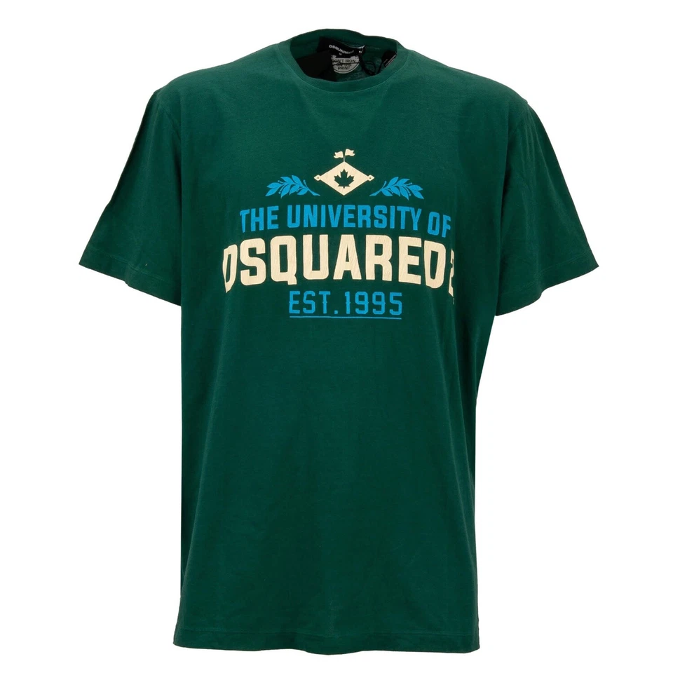 DSQUARED2 Extra Grande Camiseta de Algodón Con The Universidad Logo Verde 12427 - Imagen 1 de 4