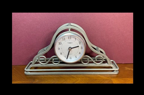 METAL FRAMED OBLONG DESIGN DESK/MANTEL CLOCK  10" X 5.5"  X 2" Cover