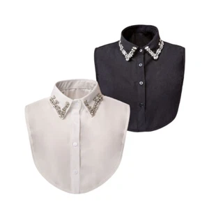 Women Ladies Crystal Rhinestone Detachable Fake Collar Lapel Half Shirt Choker - Picture 1 of 4