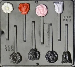 ASSORTED FLOWERS CHOCOLATE LOLLIPOP MOULD ROSE TULIP CARNATION DAISY - Picture 1 of 1