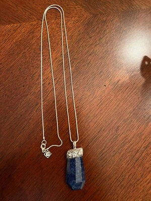 Silpada Long Sterling Silver Necklace Lapis Lazul Sky Stone CZ Pendant - Image 1 of 4