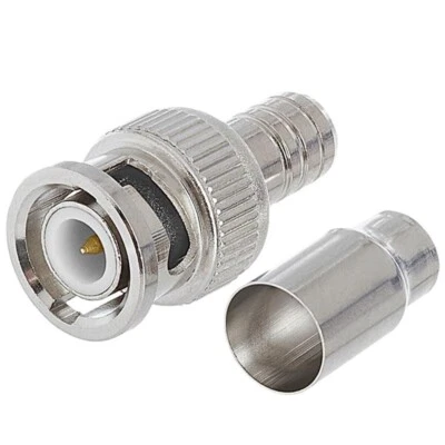 BNC Male Crimp On RG59 Coax Coaxial Cable Connector Adapter For CCTV Camera Gold - Image 1 of 2