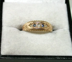 Antique Beautiful 15ct Gold Sapphire And Diamond Gypsy Ring Size L.1/2. - 21856 - Picture 1 of 7